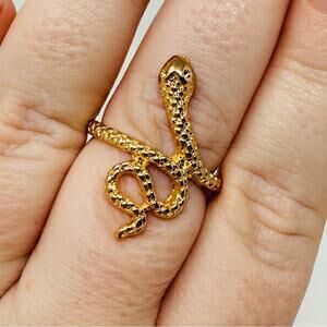 Boho Gothic Golden Coiled Snake Cocktail Ring NEW